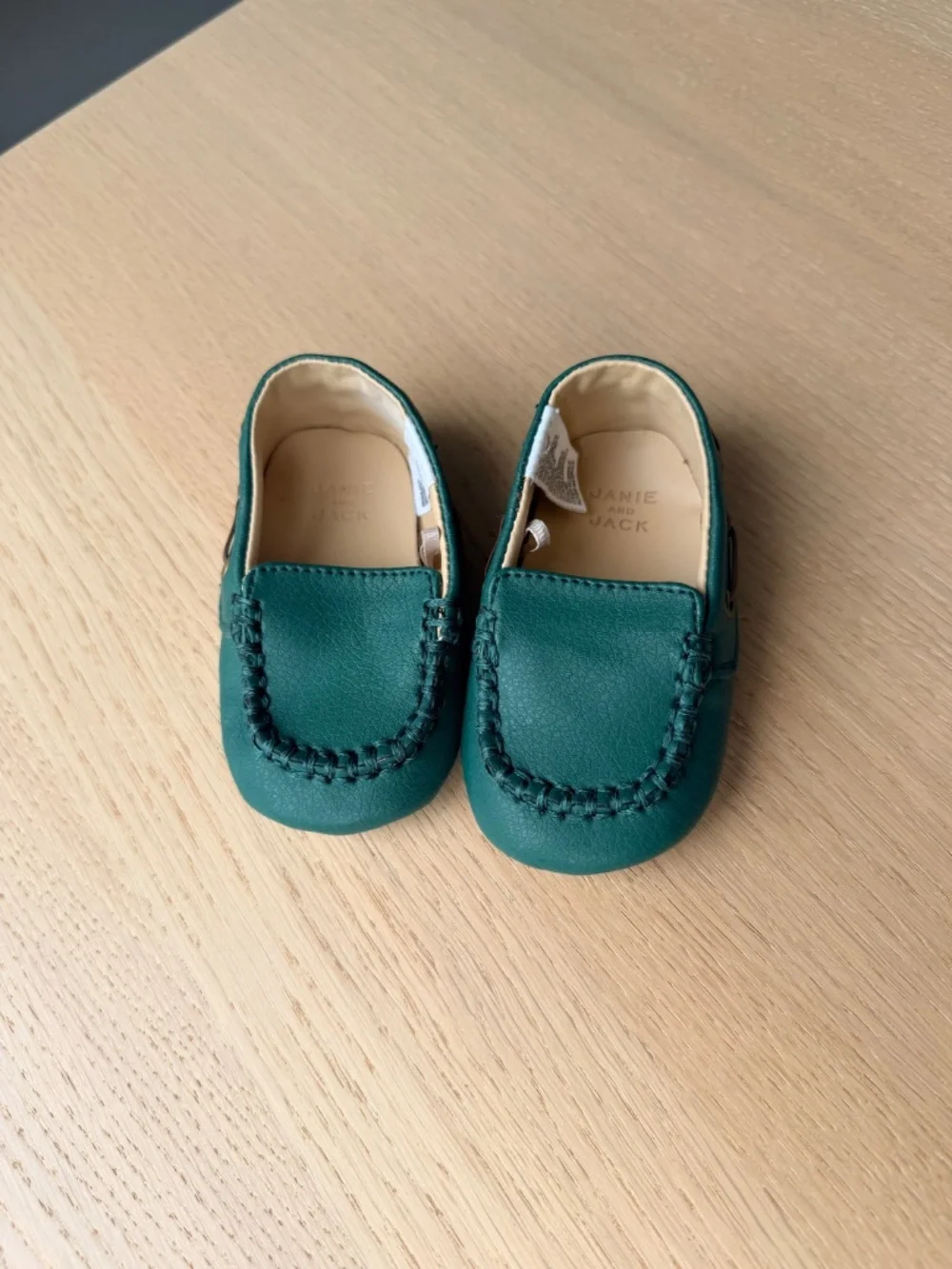 Baby Driving loafers- green leather, Janie and Jack; 3-6 months;